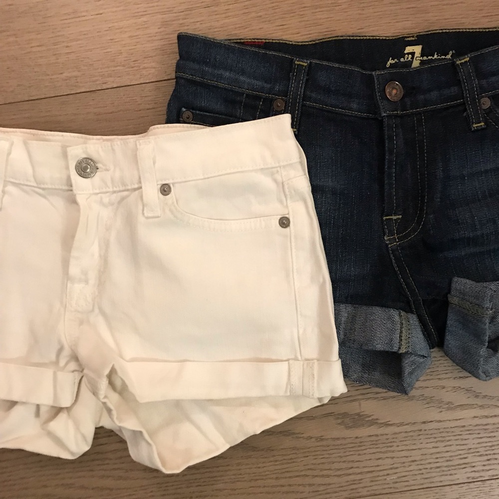 7 for All Mankind White and Dark Blue Jean Shorts